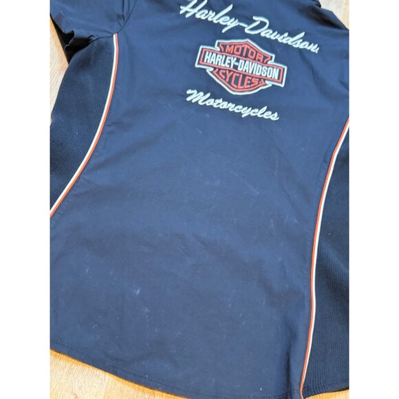 Harley-Davidson Womens Short Sleeve Button-Up Shirt Black W/ Orange Accents M - Picture 6 of 6